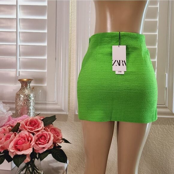 ZARA BLOGGERS FAV TWEED TEXTURED BUTTONS GREEN SKIRT MINI SLIT - Picture 12 of 13